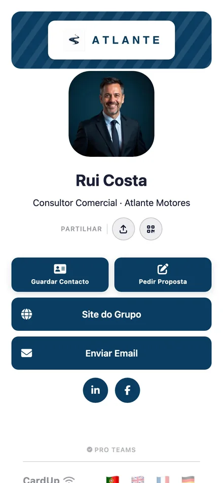 Perfil digital de tema Corporate no telemóvel