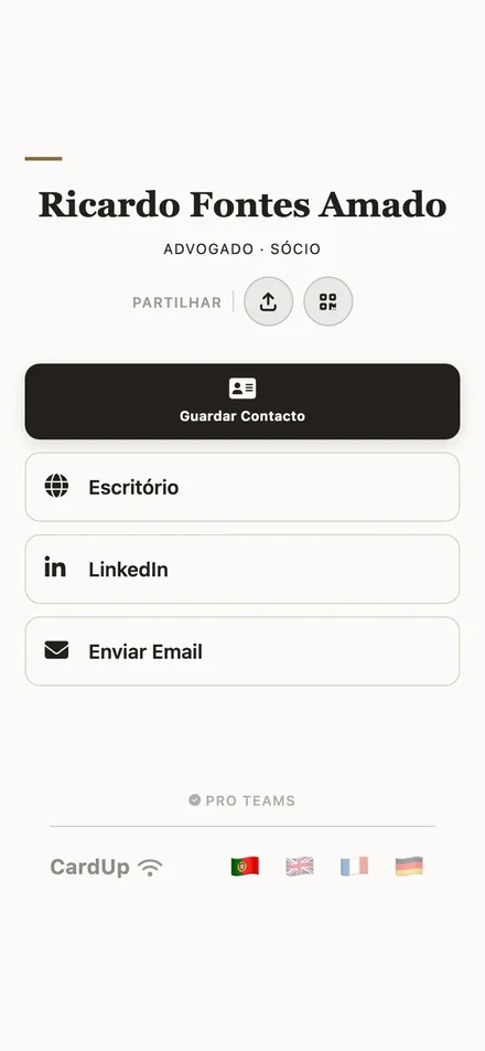 Perfil digital Executivo de Ricardo Fontes Amado no telemóvel