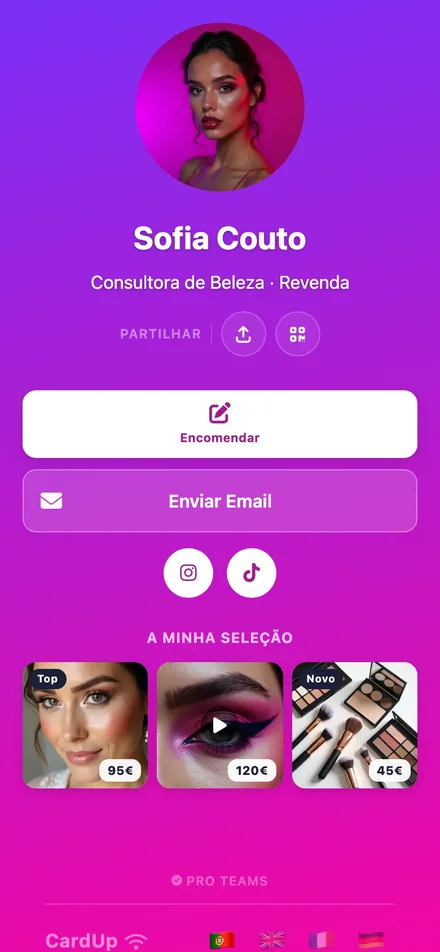 Perfil digital Vibrante de Sofia Couto no telemóvel