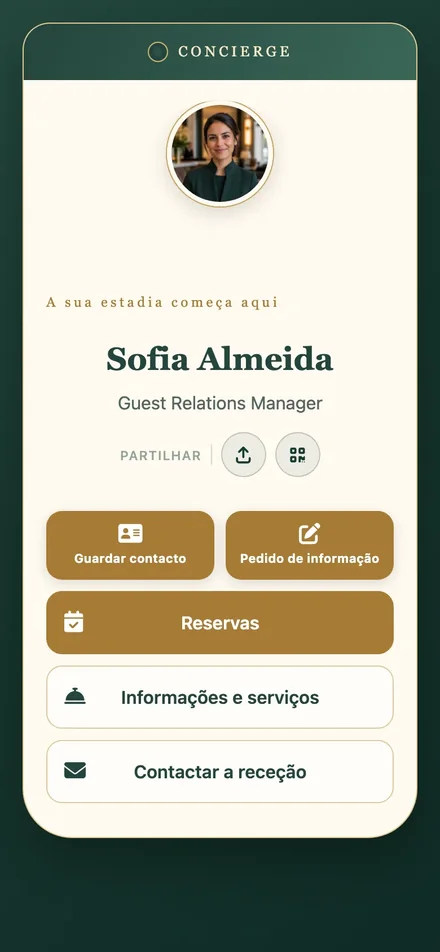 Perfil digital de atendimento em hotelaria de Sofia Almeida no telemóvel