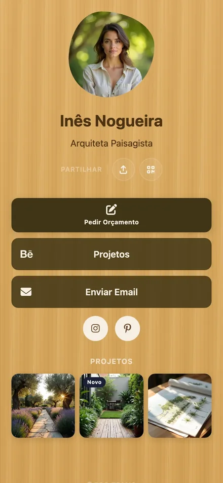 Perfil digital de tema Wood no telemóvel